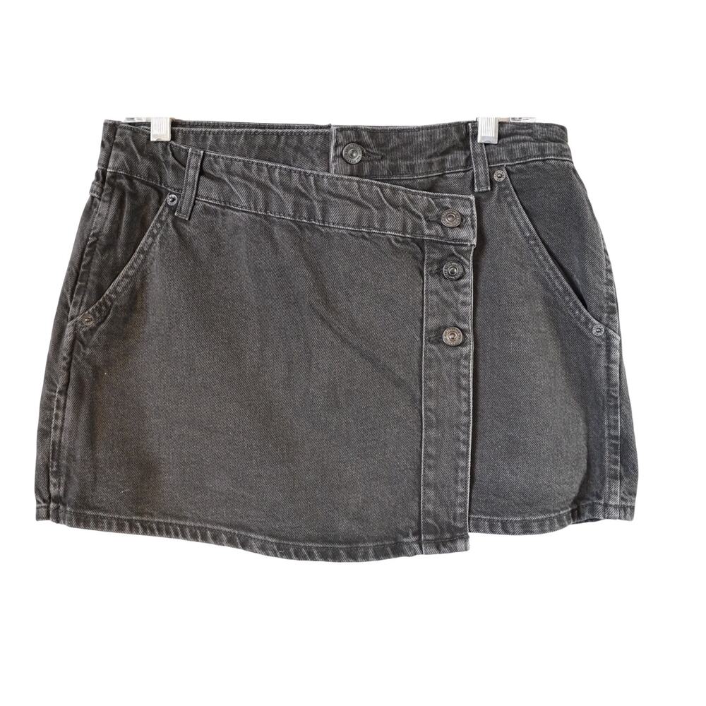 Free People We The Free Wynne Denim Mini Skirt Asymmetrical Button Black 29